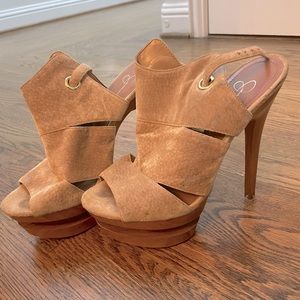 Jessica Simpson suede and wood stilettos. Size 9.5.